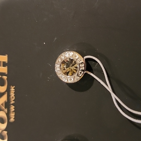 Coach Post Earrings in Silver w/ Gray Stone - Picture 6 of 6